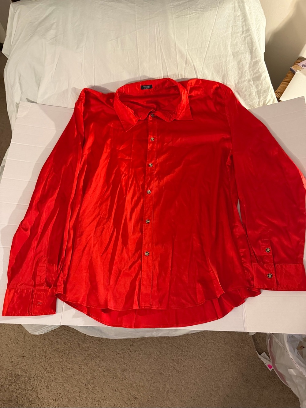 #258 CoofAndyMen's Red Button-Up silky Shirt - Classic Collared Shirt